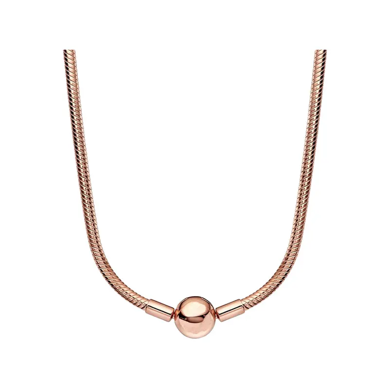 

14K Rose Gold Collier Chokers Necklaces For Women Original Jewelry On The Neck Iconic LOGO Ball Clasp Snake Chain With O Pendant