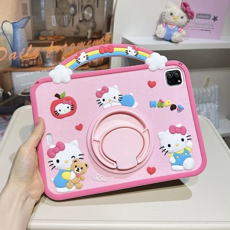 Hello Kitty Ipad Case Cartoon Silicone 360 Degree Rotatable Kickstand Cute Shockproof Protective Cover Lovely Girls Kids Gifts - view 6