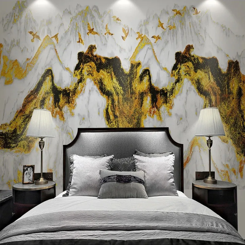Custom Mural Wallpaper Chinese Style 3D Abstract Golden Mountain Landscape Wall Painting Living Room Study Home Decor Tapety