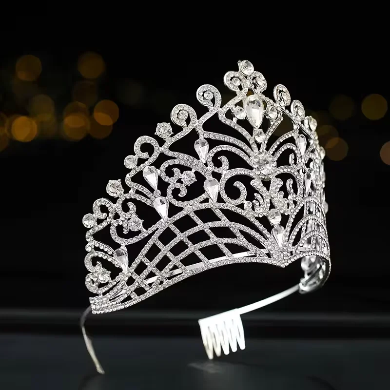 Rosa Bessie Luxury Beauty Pageant Queen Crowns Big Crystal Rhinestone Crown