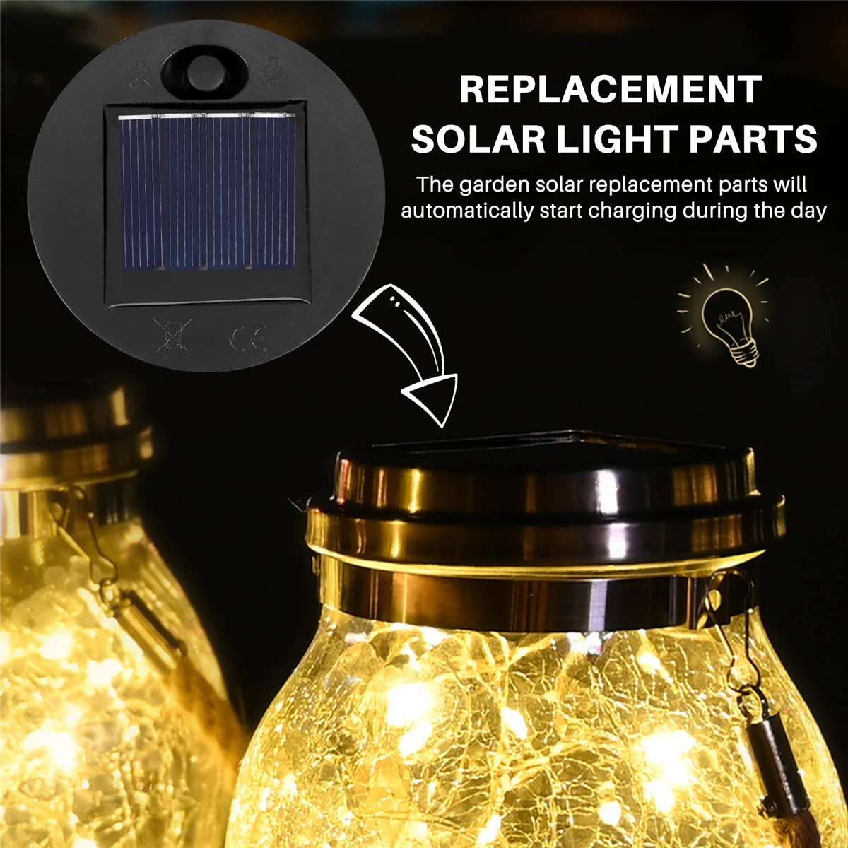 5 Pack Replacement Solar Light Parts(Top Size 2.76 Inches, Bottom Size 2.36 Inches),7 Lumens Warm White LED Waterproof