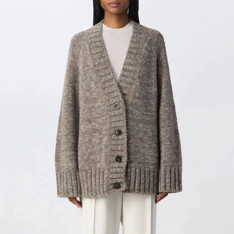 

Вязаный кардиган-свитер Antwerp MM свободного кроя с V-образным вырезом для женщин: комфортный, мягкий, с длинными рукавами, зимняя модная верхняя одежда