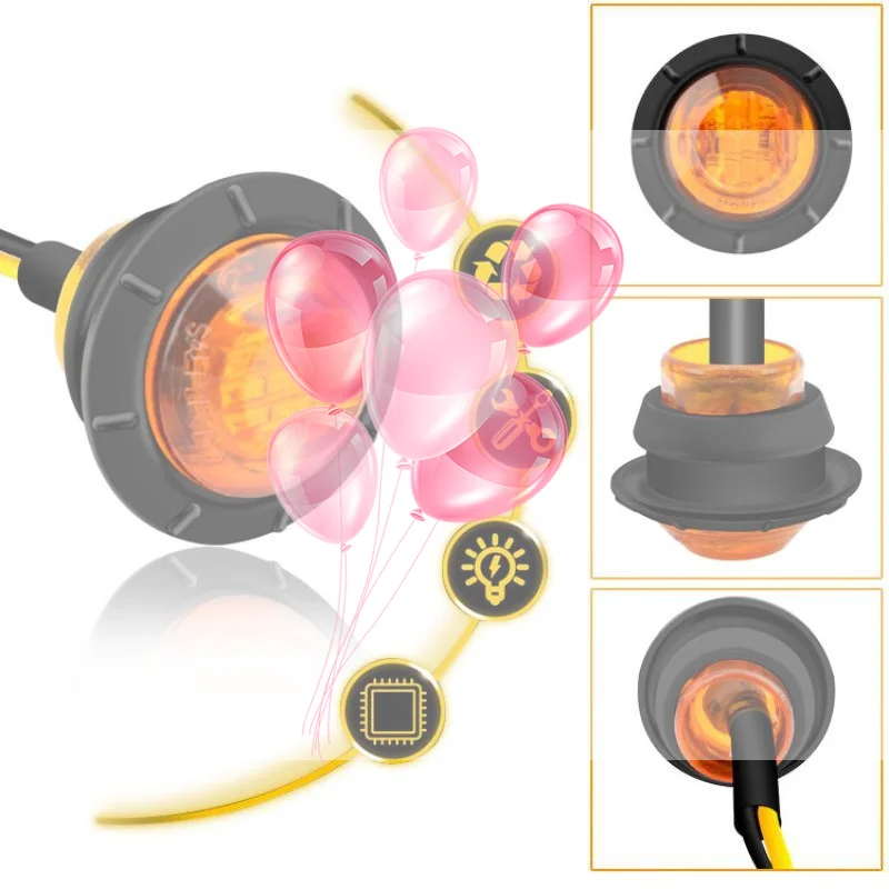 4Pcs Round LED Side Marker Light 12V UV Resistant Signal Indicator Lamp for Truck Trailer Car Outdoor Long Time Use