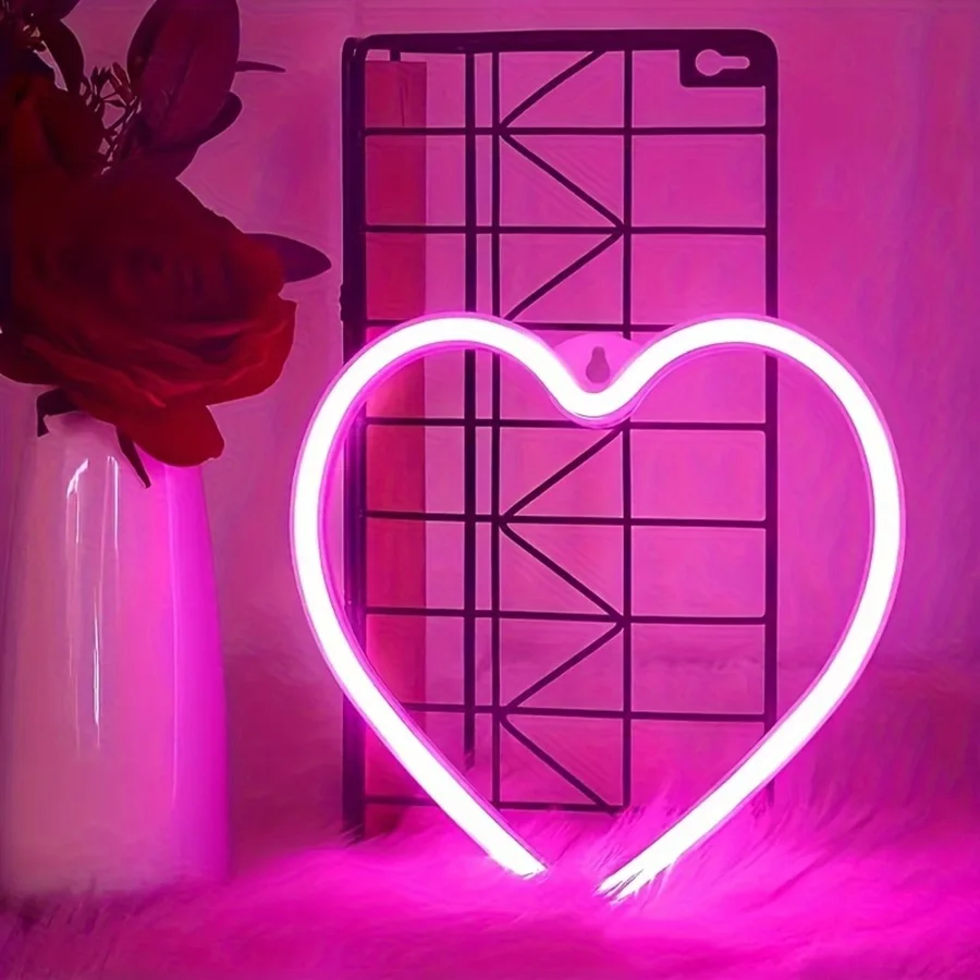 Pink USB Atmosphere Led Neon Light Sign Heart Shape Wall Mounted Night Light For Valentine\'s Day Bar Bedroom Living Room