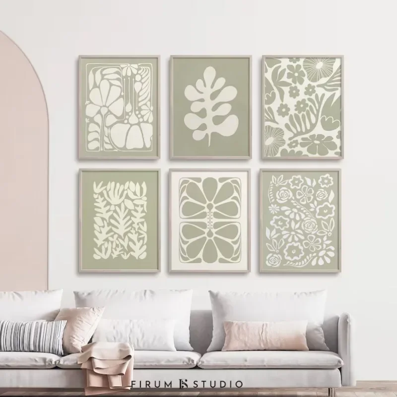 Sage Light Green Print Poster Bohemian Botanical Canvas Painting Nordic Minimalist Gallery Wall Art Home Bedroom Decoration