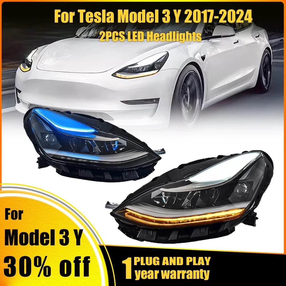 Head Lamp For Tesla Model 3 2017-2022 Headlights Model3 DRL Yellow Turn Signal High/low Beam Angel Eye LED Headlight Assembly