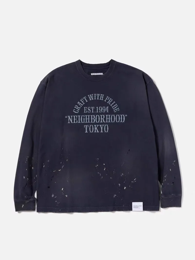 

2024 NEIGHBORHOOD Heavy Duty Batik Damaged Speckled Ink Long Sleeve Sweatshirt nbhd Cotton Terry Sweatshirt WY862