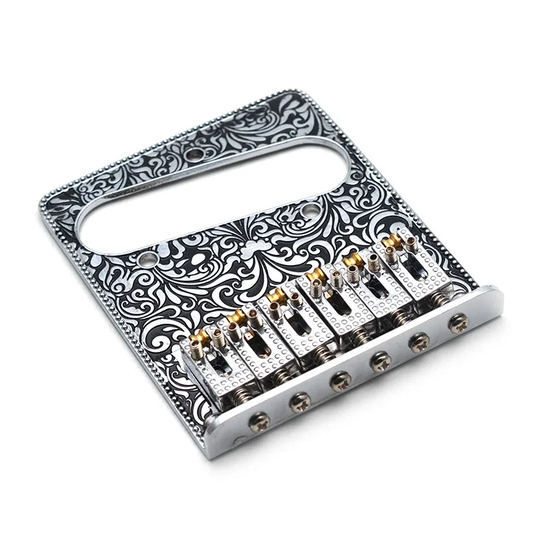 6 String Roller Saddle Bridge and Control Plate for TL Electric Guitar with Carving Decorative Pattern Strings Through Bridge