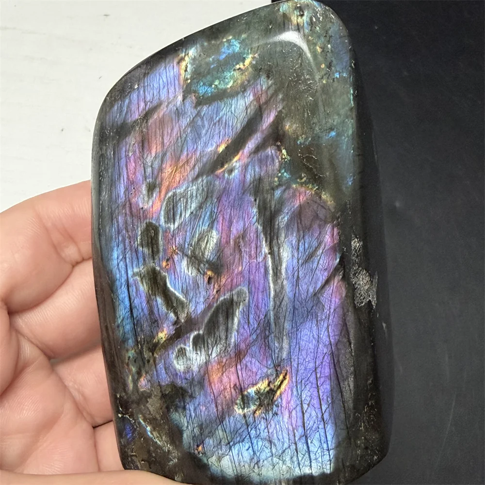 Clean Full Light Natural Green Purple Silver Light Labradorite Ornament Standing Rainbow Blue Orange Light Labrador Stones Block view 4
