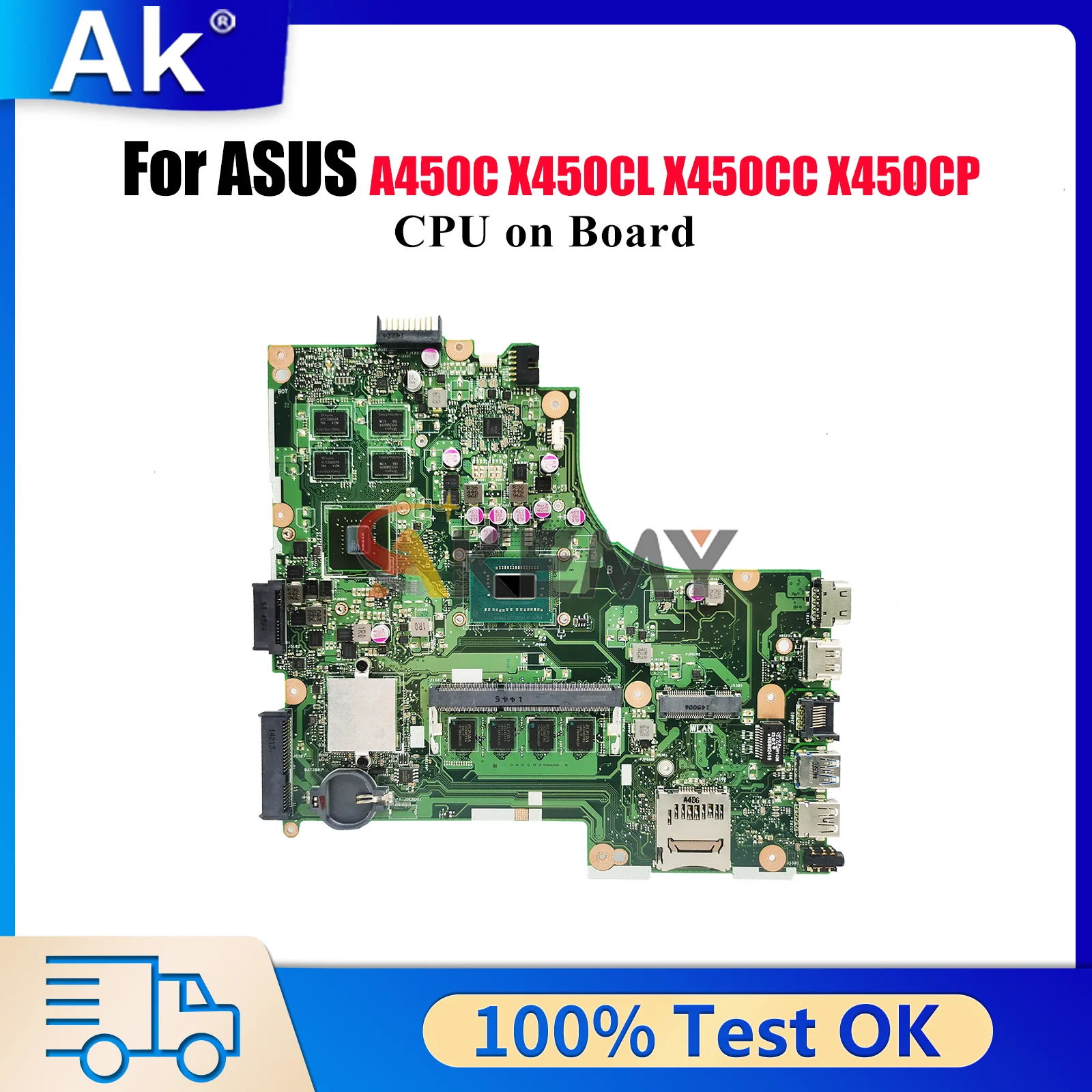 

X450CC Материнская плата для ноутбука ASUS VivoBook A450C X450CC Y481C X450CL X452C K450C X450C X450CP Материнская плата с процессором tests OK stk