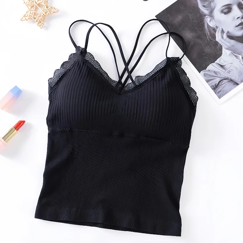 Canotta estiva donna Crop Top Lingerie Sexy Beauty Back intimo senza cuciture pizzo Bralette Camis donna imbottita Camis ole Femme