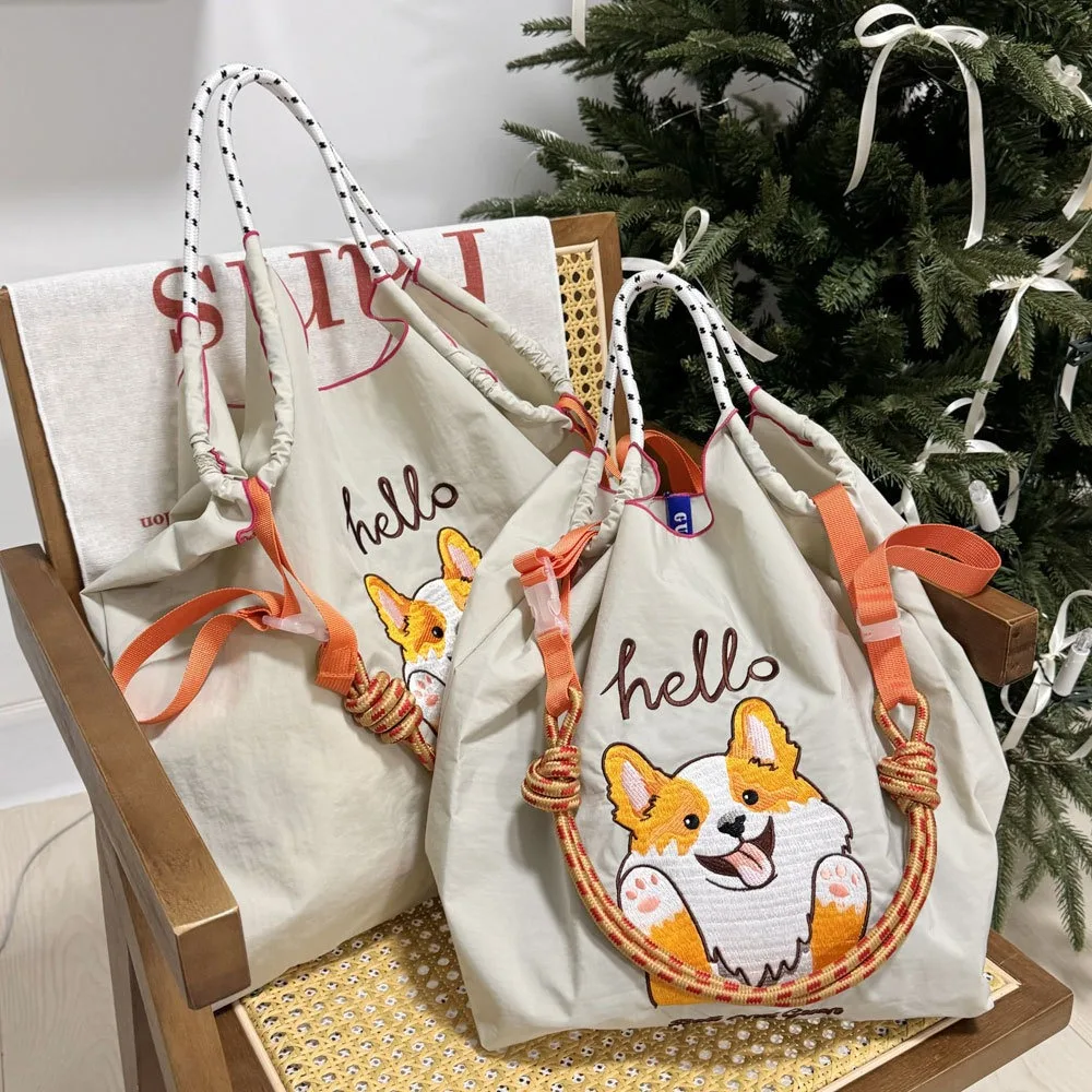 Japanese Embroidered Shopping Bag Handbag Oxford Bag Embroidered Nylon Waterproof Shopping Bag Portable Shoulder Cross-Span Bag