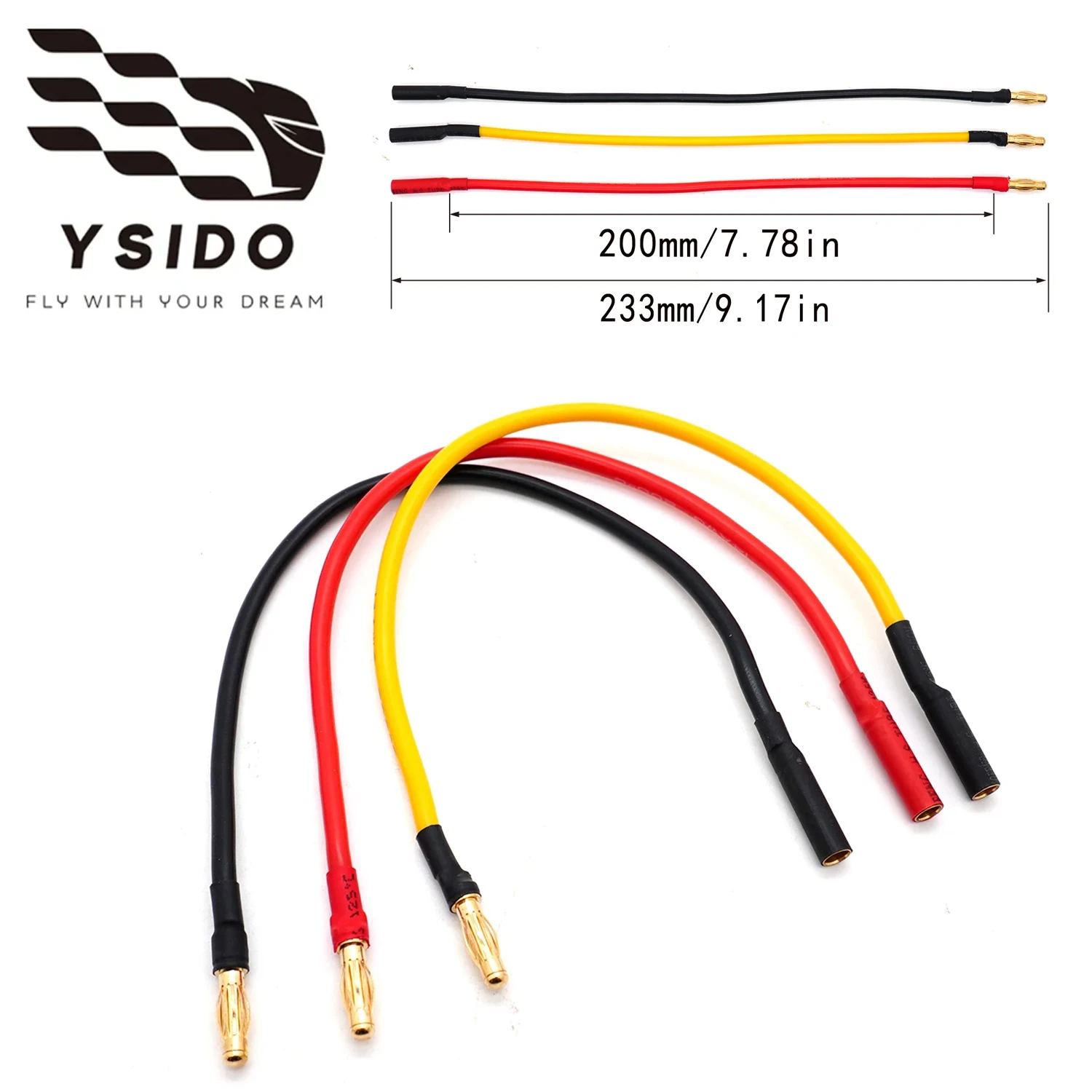 

3PCS RC Motor/ESC Extension Cable 20CM with Silicone Cable 3.5mm/4.0mm Banana Head Plug Connector For RC Drone Car Plane Model