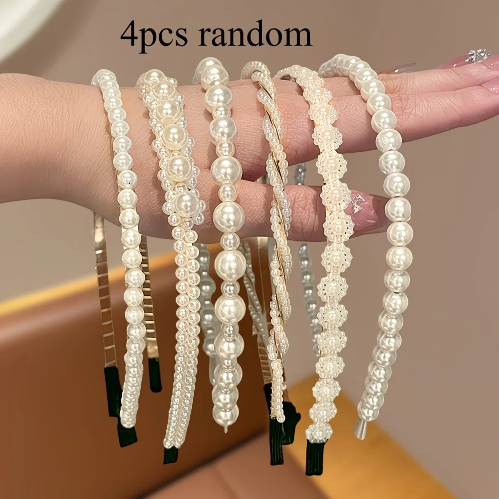 4-piece random mixed size thin headbands, multiple designs, suitable for women's daily hairstyles, weddings, and party outfits