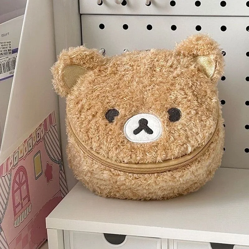 Fluffy Soft Teddy Bear Shaped Makeup Bag Cute Girls Travel Essentials Cosmetic Case for Purse School Gym Beach Storage