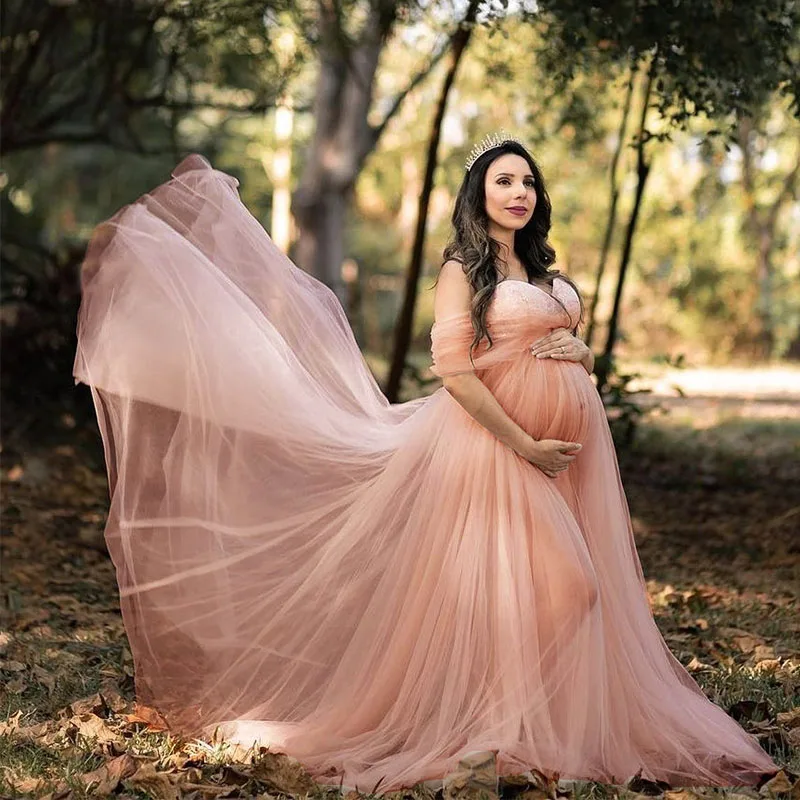 Fora do ombro vestido de malha para grávida foto shoot mulheres gravidez tiro corpo premama verão uma linha sólida elegante maxi vestidos