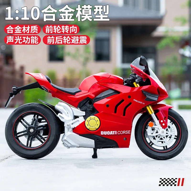 1:10 V4S Simulation Legierung Motorrad Modell Sound und Licht Schiebe Sammlung Ornament Sammlung