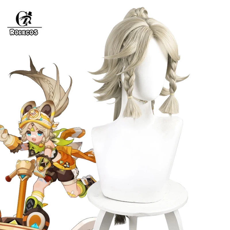 ROLECOS Genshin Impact Kachina Natlan Cosplay Wigs 70cm Long Straight Gray Gradient Ponytail Wig Heat Resistant Synthetic Hair