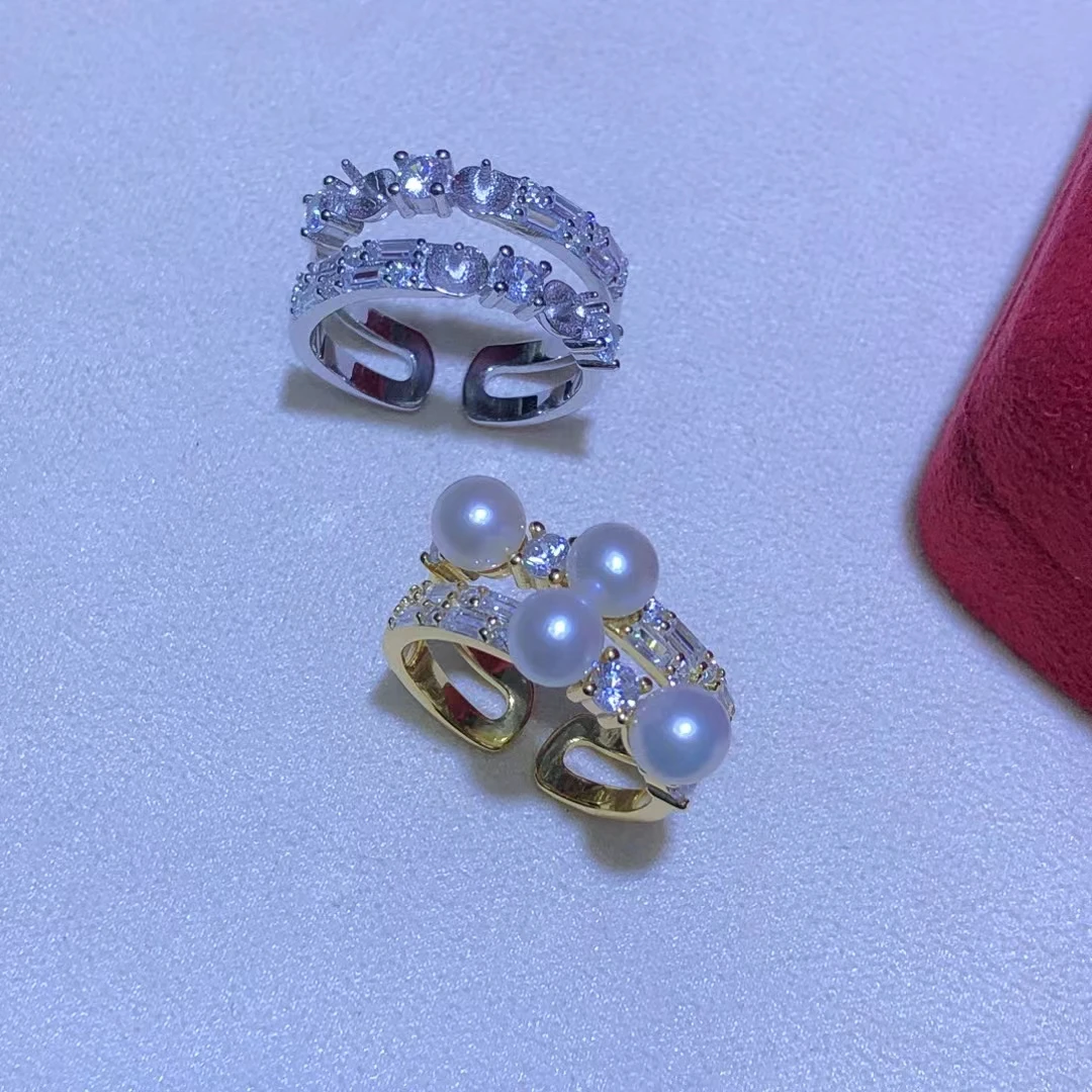 925 Sterling Silver Adjustable Ring Mount Settings Findings Mountings Accessory Parts for 5-6mm Pearls 5pcs/lot