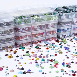 SS6-SS30 1540Pcs Mixed Sizes Glass Hotfix Rhinestones 6Grid Box Flat Back Glitter Crystal Strass Iron On Rhinestones for Clothes