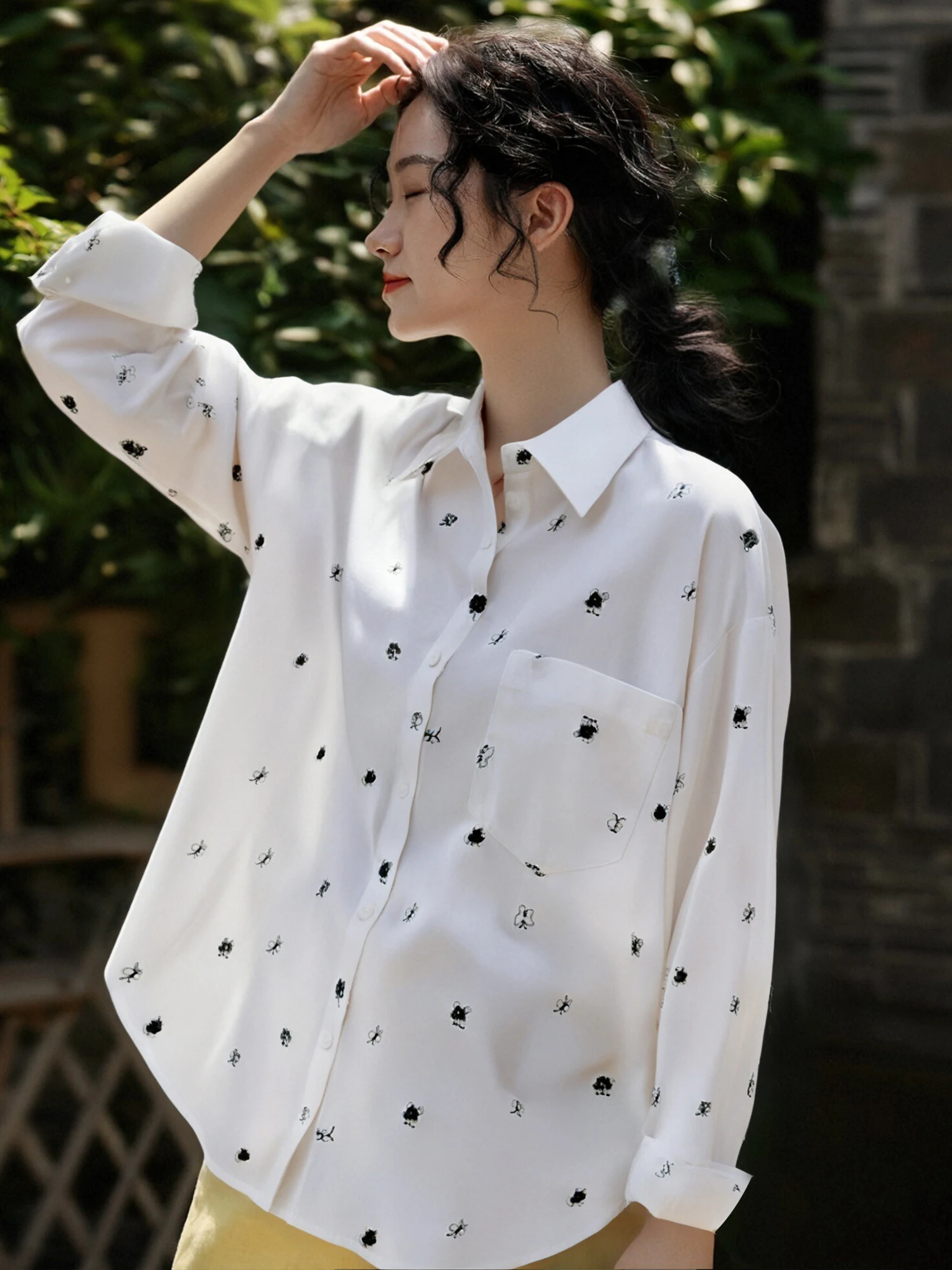 

Chivirin Cotton Long Sve Embroidered Casual irt Women's Loose Fit Collar irt Versatile Autumn New Arrival