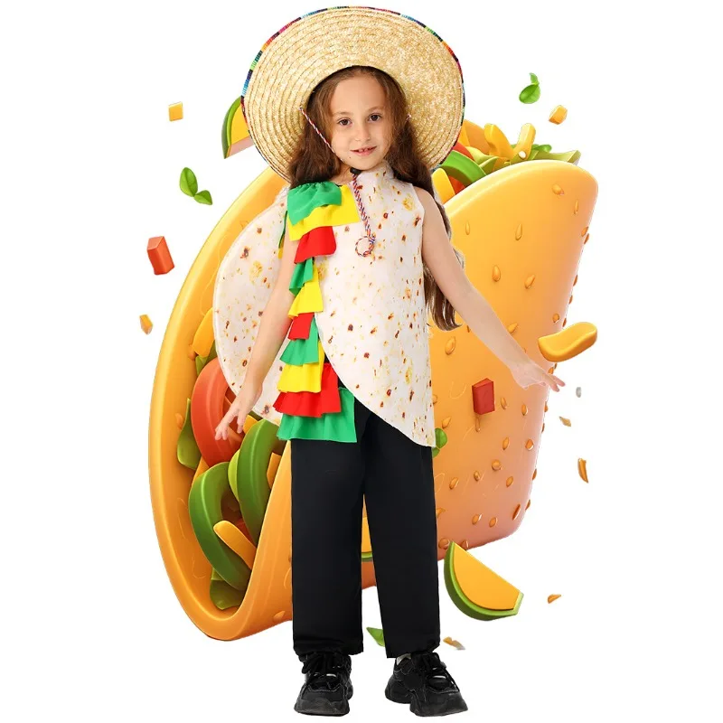 

Carnival Mexico Food Taco Cosplay Funny Foods Costume Coverall Jumpsuit Full Set Stage Performance Outfits for Boys Girls