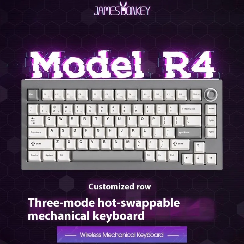 James Donkey R4 Aluminum Keyboard With Knob Wireless Three Mode Gasket Rgb Hot-Swap E-Sport Gaming Customized Mechanical keyboar