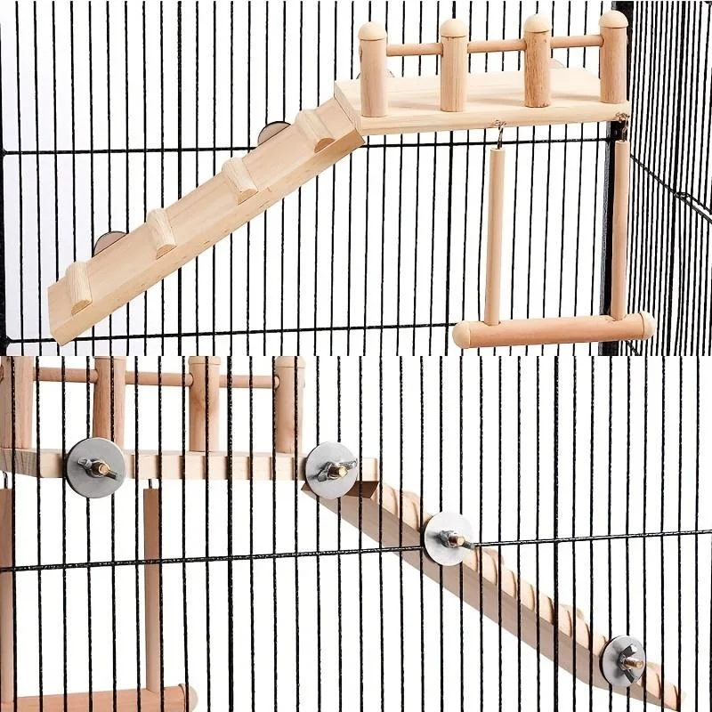 Wooden Parrot Play Stand Perch Swing Ladder Bird Cage Accessories Training Toy Set