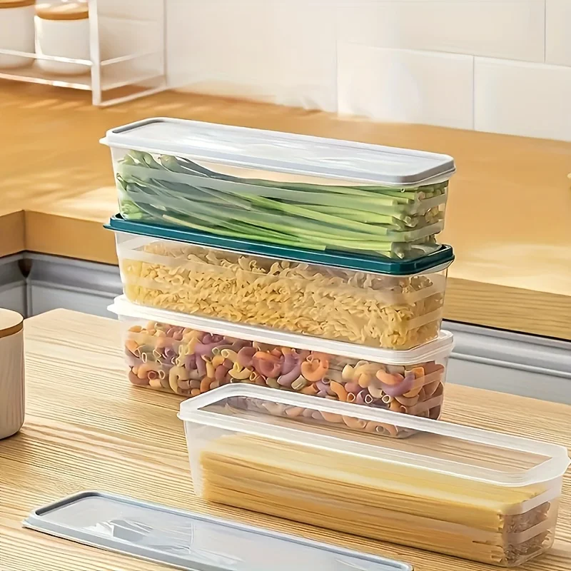 Contenedores rectangulares largos para almacenamiento de alimentos, cajas organizadoras de refrigerador reutilizables de plástico, accesorios de cocina, 3 uds.