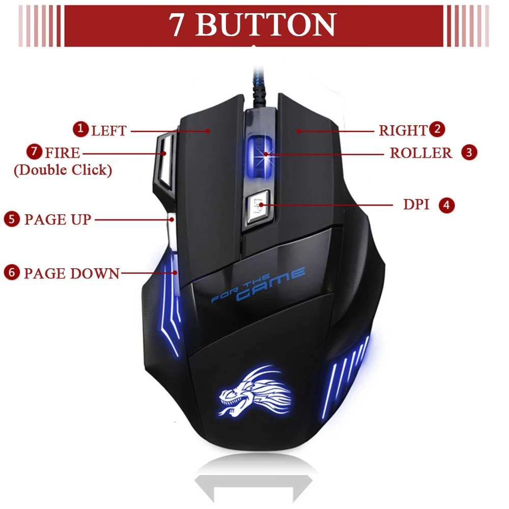 Wired Gaming Mouse Optical RGB Backlight Ergonomic Mouse 7 Buttons USB Mice for PC Computer Laptop Tablet