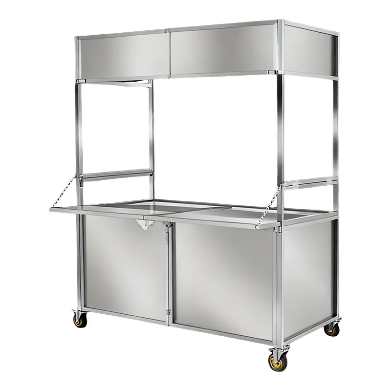 Small cart Stainless steel hand push dining cart, folding braised vegetables stall hot braised food cart