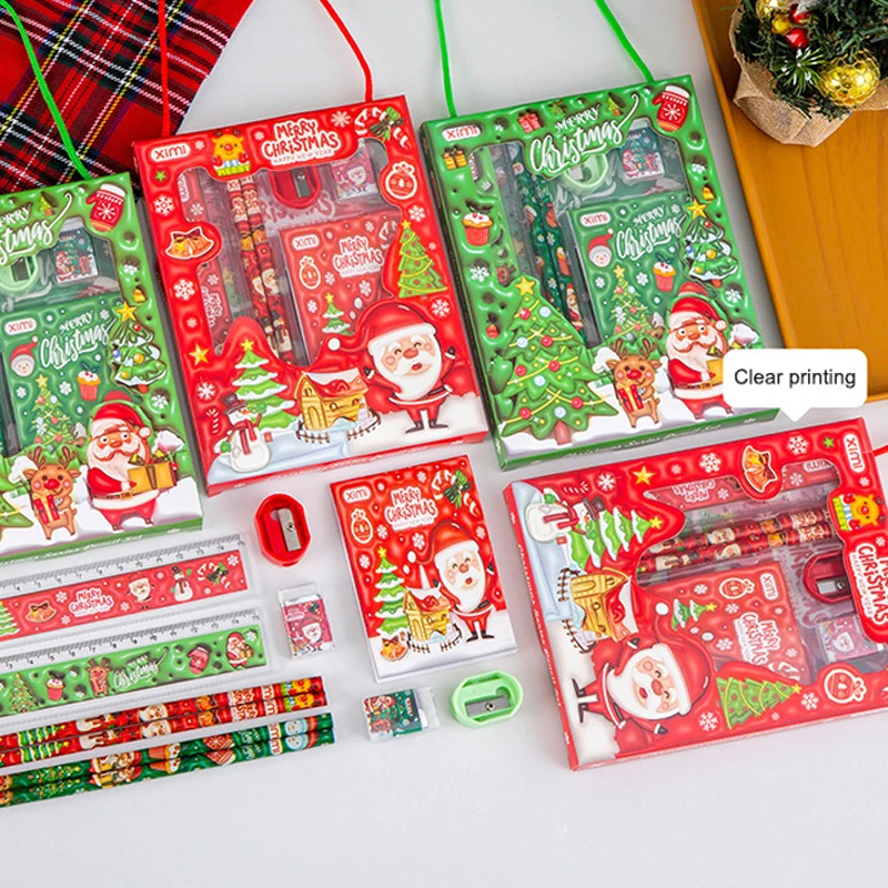 6 Pcs Children's Christmas Gift Stationery Set Party Gift Pencil Eraser Notebook Animal School Gift Bag Carnival Supplies