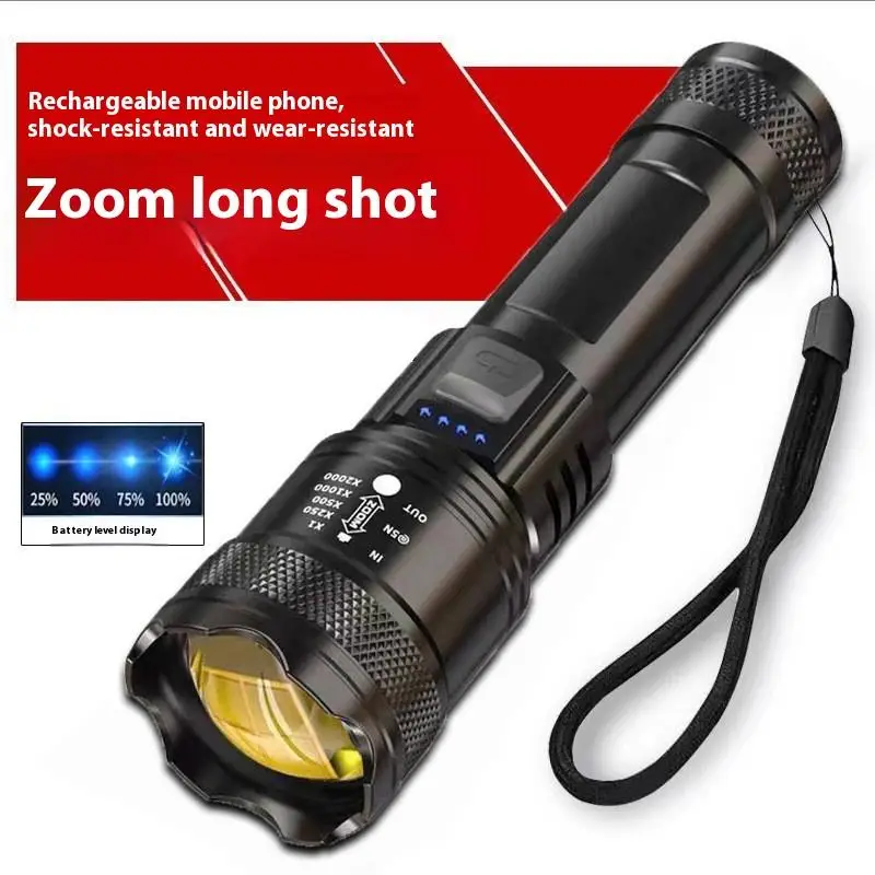 

1PCS High Power Rechargeable LED Tactical Flashlight Aluminum Alloy Telescopic Zoom Torch Lamp Builtin 18650 Battery