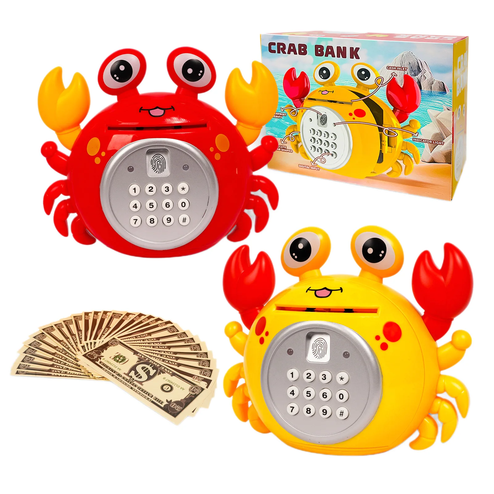 Children's Piggy Bank, Creative Password Lock Automatic Roll Money ATM Deposit Machine, Mini Safe Toy Crab