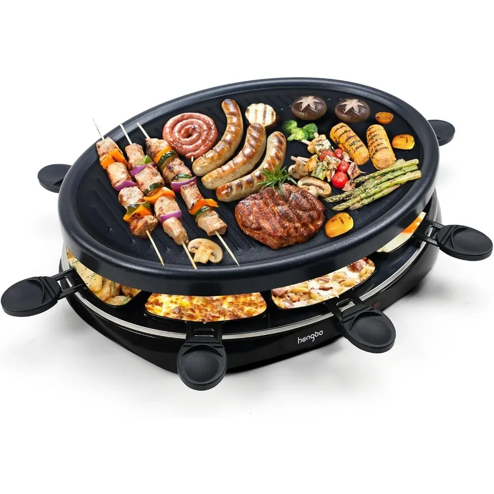 Raclette grill parrilla electrico para 8 personas portátil barbacoa electrica plancha cocina con 8 mini sartenes e 2 espátulas de