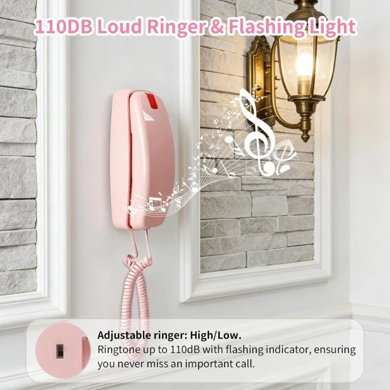 P5EA Reliable Corded Office Phone Featuring Call Display Speaker Redial Function Pink