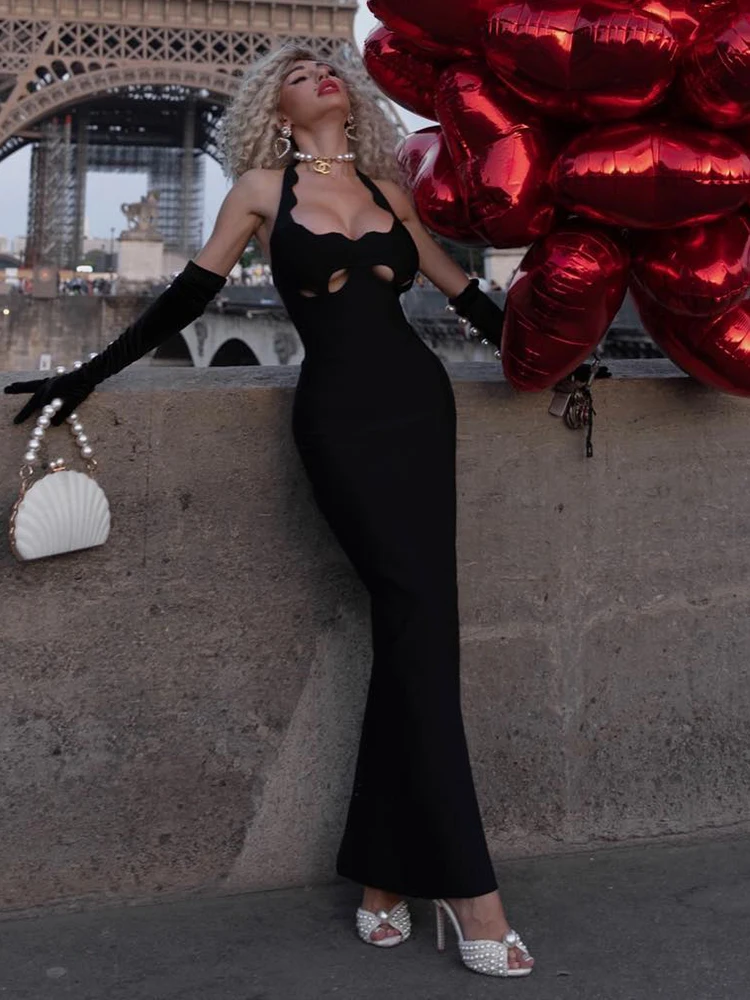 Vc elegante vermelho recorte halter bodycon vestido de natal para mulheres sexy sem costas vestidos de noite sem mangas fino ajuste vestido de festa