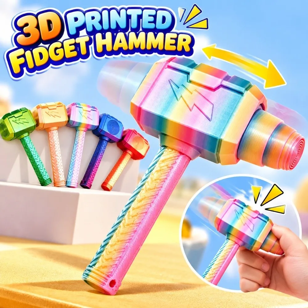 Durable 3D Printed Bounce Hammer Bounce Action Hammer Shape Novelty Stress Relief Toy Hammer Ornament Desk Decoration