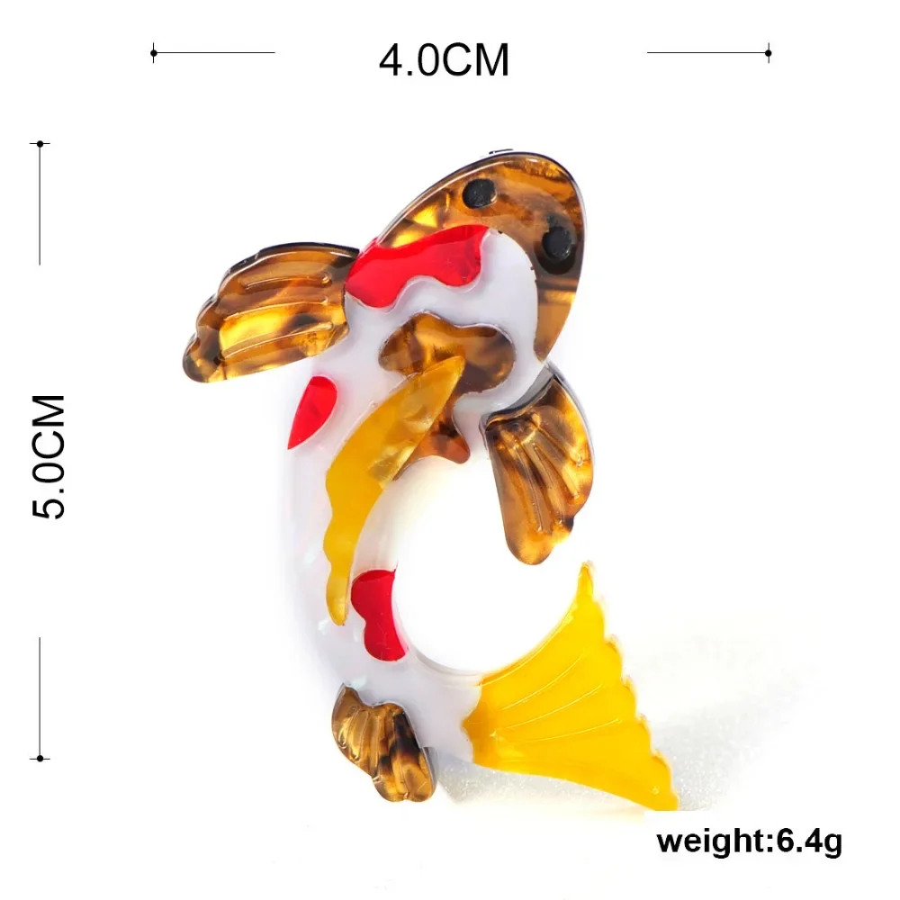 Blucome Fashion Vivid Carp Fish Shape Brooches Colourful Acrylic Jewelry Women Children Girl Clothing Scarf Hat Bag Accessories