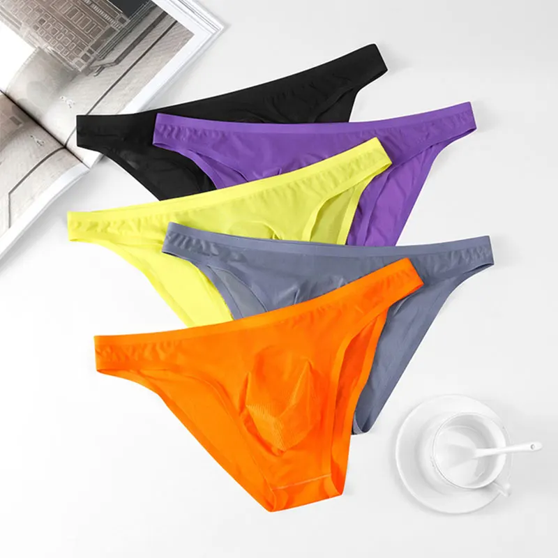 Ice Silk Seamless Ultra-Thin Underwear Transparent Sexy Briefs Men Breathable U Bulge Pouch Panties Undies Quick Dry Underpants