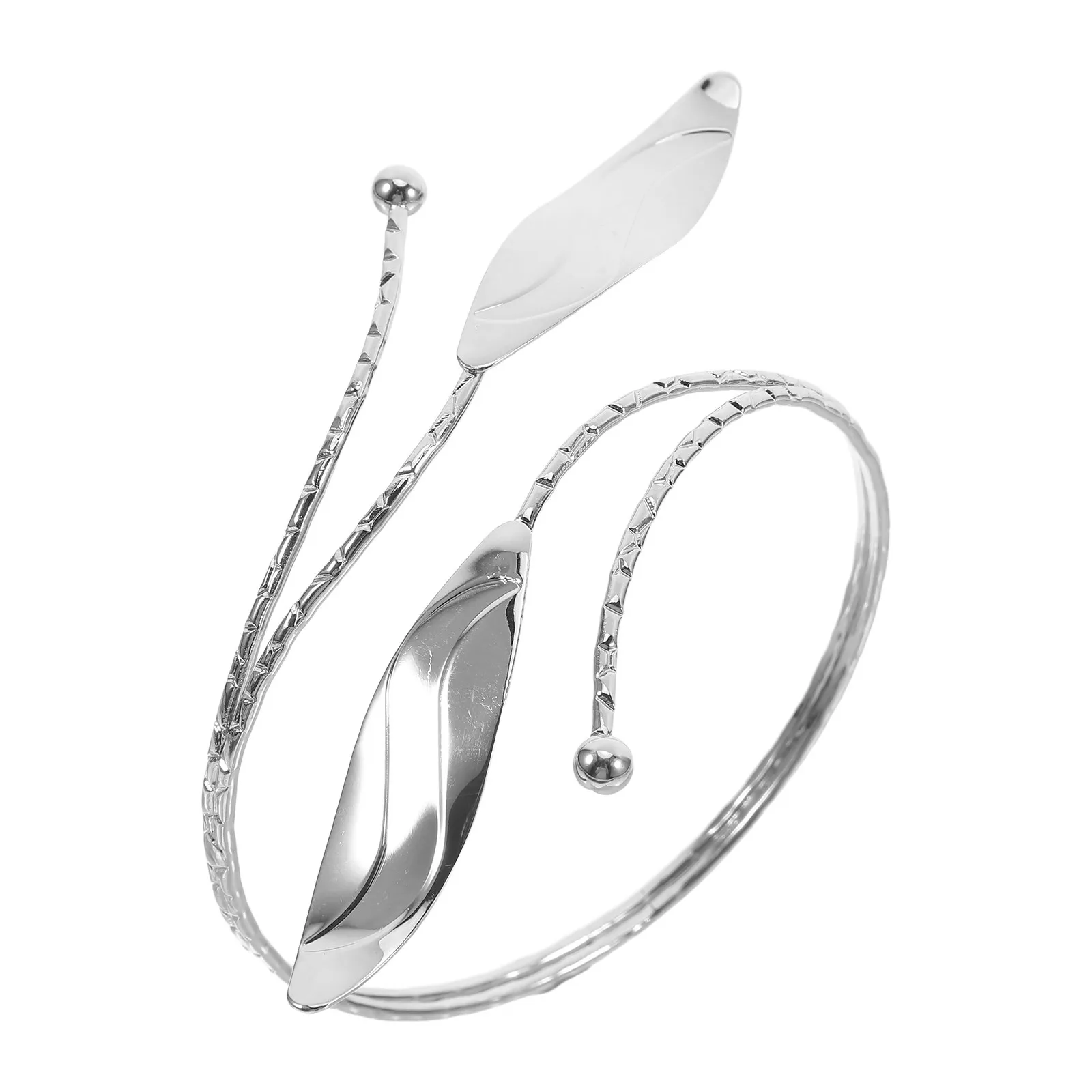 Chunky Silver Open Bangle for Women Metal Leaf Arm Cuff Bracelet Fashion Statement Upper Arm Jewelry Trendy Cuff Bracelets