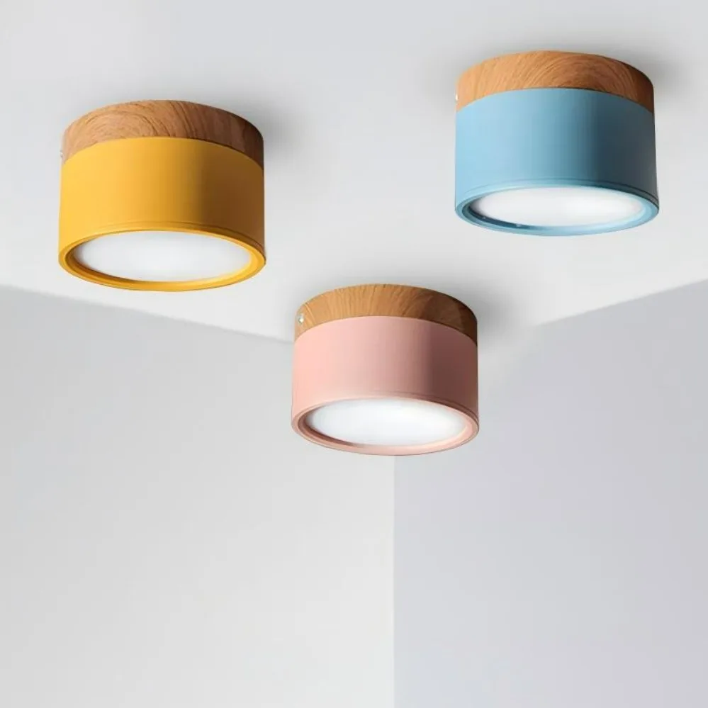 LED Downlight  Nordic macaron Imitation of Wood modern Led surface mounted ceiling light spotlight, interior decoration light