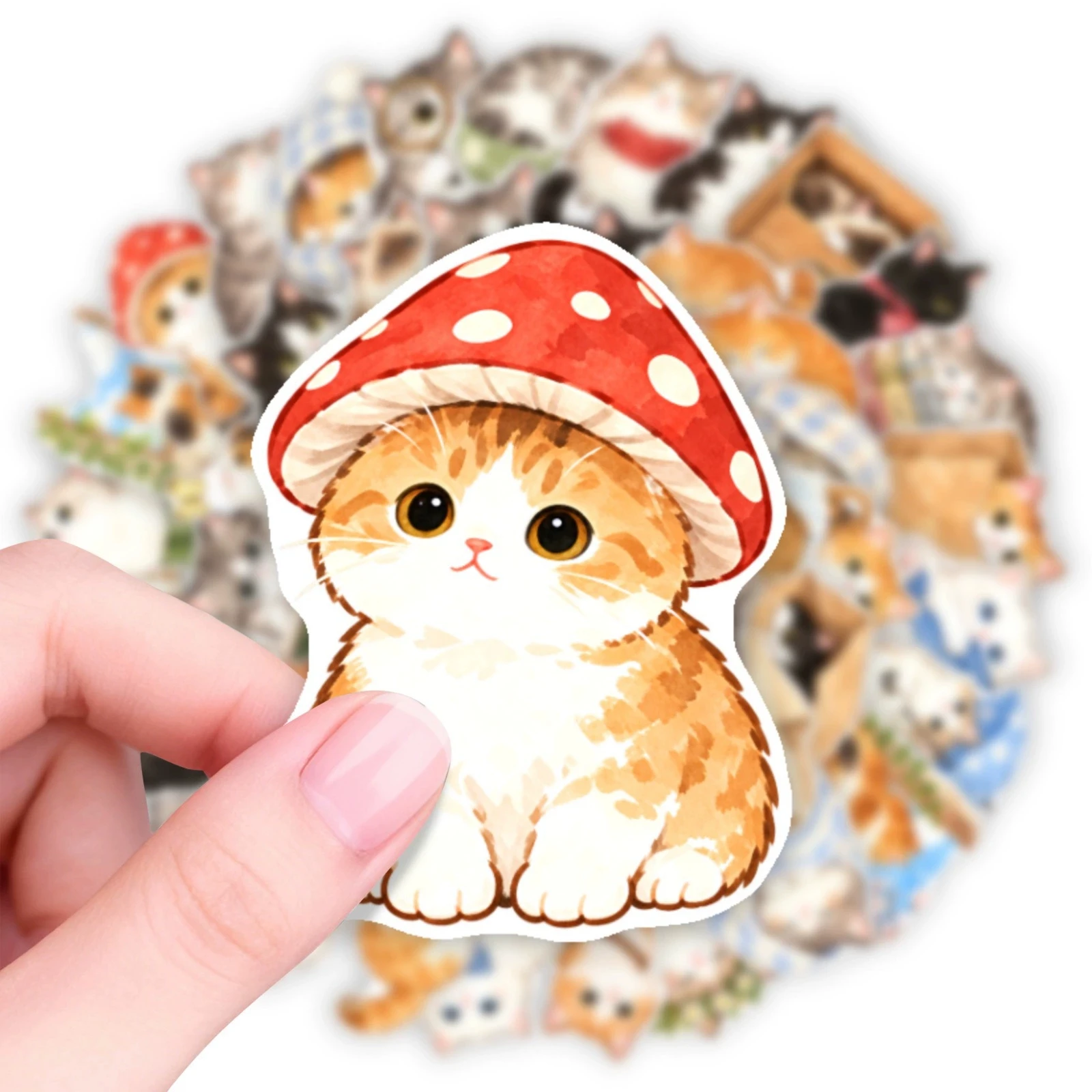 50pcs Cute Cat Watercolor Stickers Waterproof Kawaii Pet for Journal Notebook Water Bottle DIY