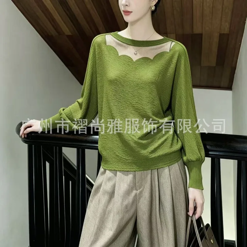 Miyake Pleated 2026 Autumn New Wave Hollow Design Loose Casual Versatile Early Autumn Elegant Fashion Round Neck Top for Women