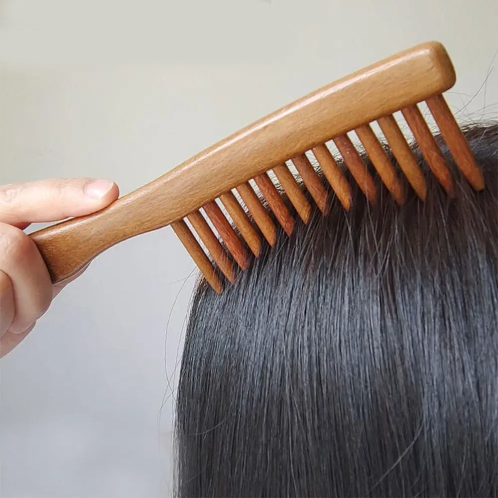 Hot Thicken Wooden Wide Tooth Comb Large Natural Sandalwood Hair Combs Anti-static Head Scalp Massager for Curls