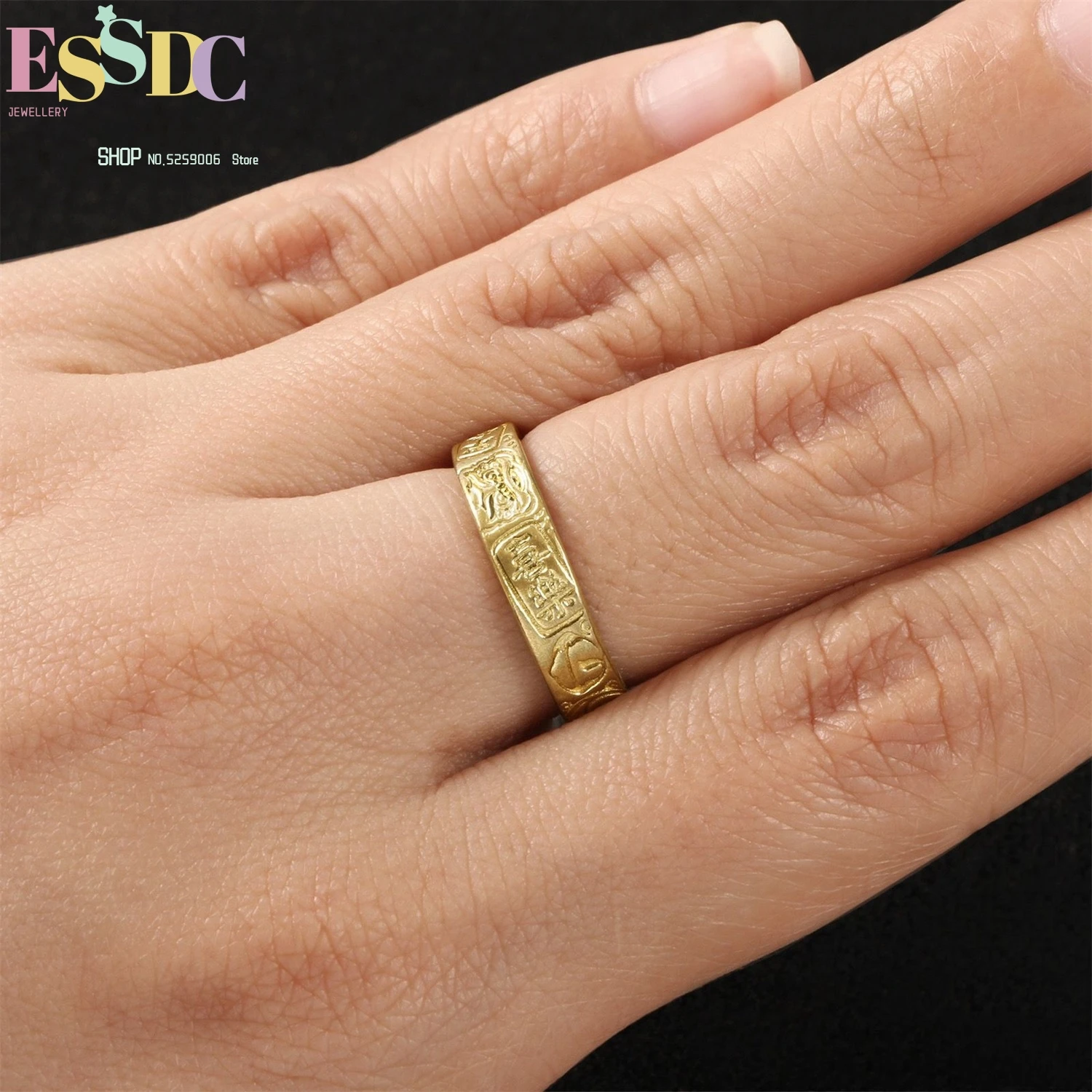 Wealth Happiness Brass Jewelry Set Chinese Style Open Bangle Ring Couple Matching Hanfu Costume Creative Vintage Gift
