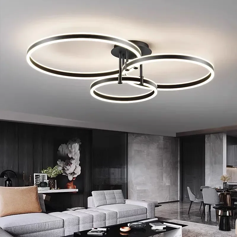 

Modern Led Ring Living Room Chandelier Light Luxury Circular Pendant Lamp Dining Table Hanging Lights Dimmable Lighting Fixtures