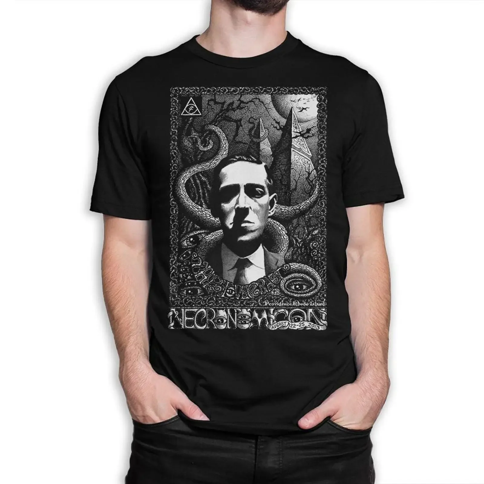 Camiseta H P Lovecraft Necronomicon para hombre y mujer, tallas vintage, lavada, versátil, cómoda y transpirable