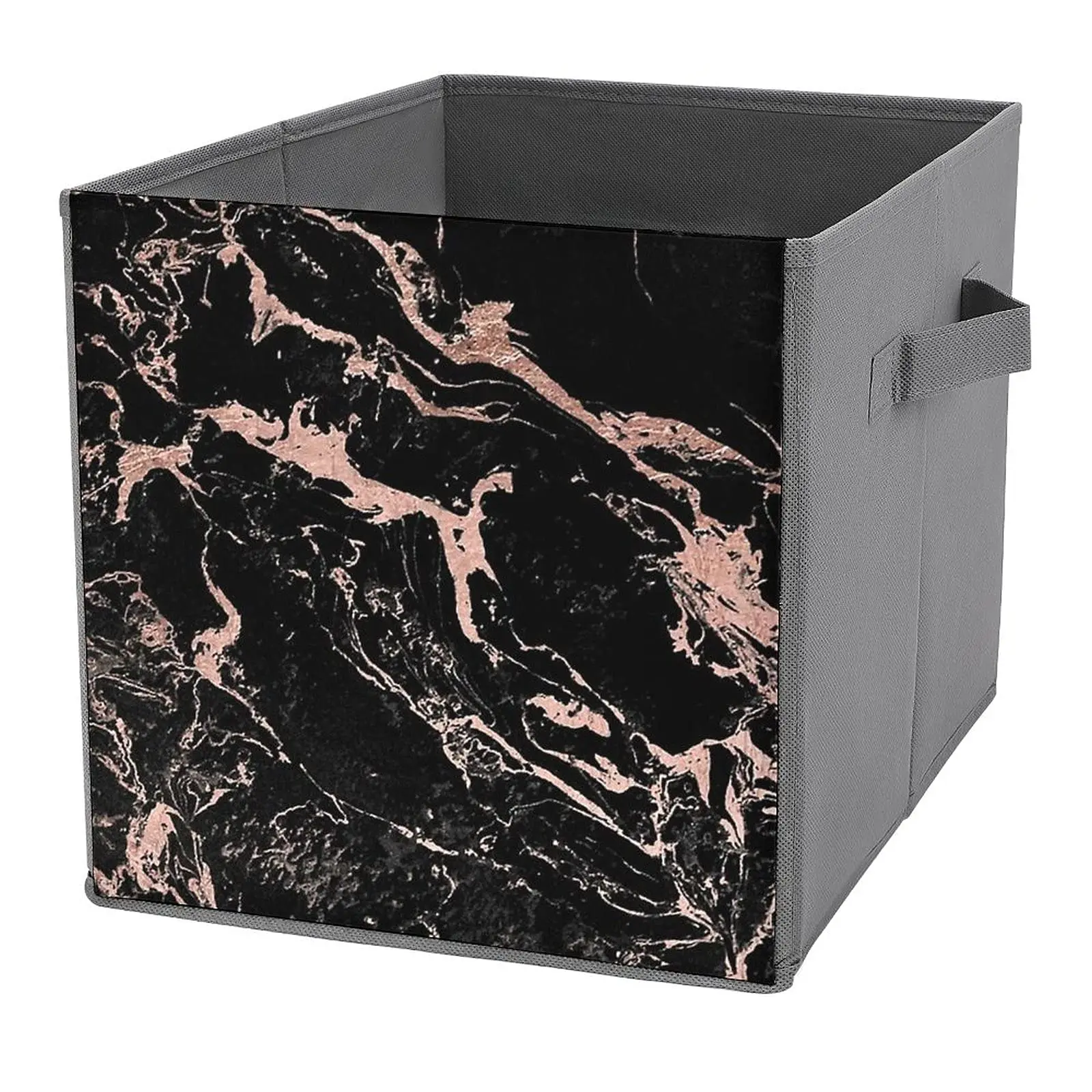 Rose Gold Black Marble Texture Folding Storage Bins Boxes Storage Baskets with Handles To Organize Office Home Bedroom Closet