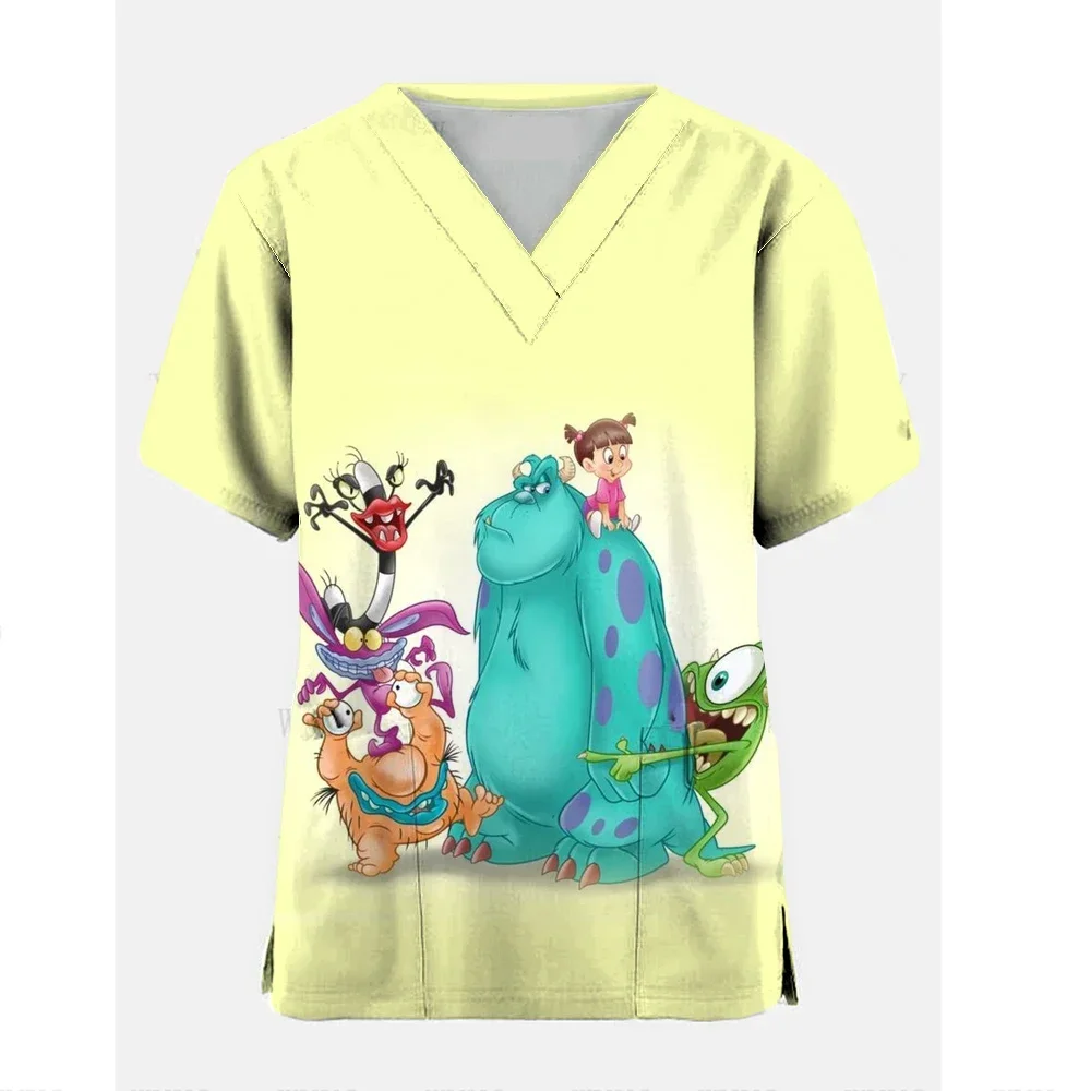 Toy Story 4 Nursing Work Scrub Women's Short-sleeve V-neck Clinic Nurse Uniform Protective Clothing Care Worker Lab Tops